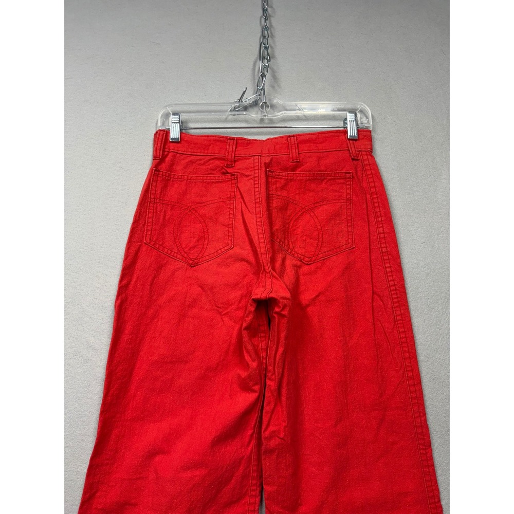 Vintage 70s Wide Leg Pants Women 25 Red Cotton Talon Zip High Rise Trousers - Picture 4 of 12